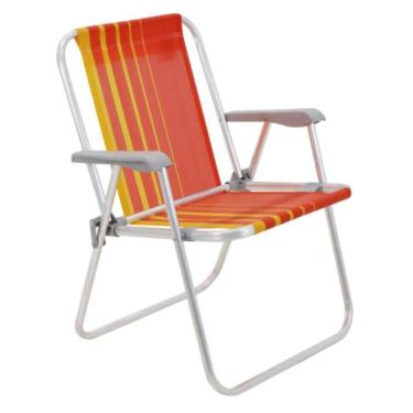 Imagem de Cadeira De Praia Tramontina Samoa Alta Em Alumínio Com Assento Laranja E Amarelo