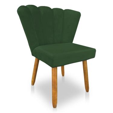 Imagem de Cadeira Poltrona Flor Veludo Verde Pés Palito Castanho