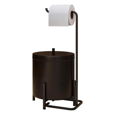 Imagem de Kit Lixeira 6l E Porta Papel Higiênico Eleganza Metal Preto