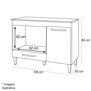 Imagem de Balcão Para Cooktop 1 Porta 1 Gaveta Com Tampo Cátia Cinza