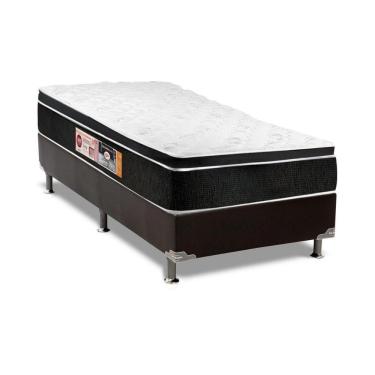 Imagem de Cama Box Solteiro: Colchão Espuma D33 Castor Black E White + Base Crc Suede Black(88X188)