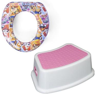 Imagem de Kit Completo Desfralde Redutor Assento Vaso Sanitário e Degrau Banquinho Crescidinho Patrulha Canina