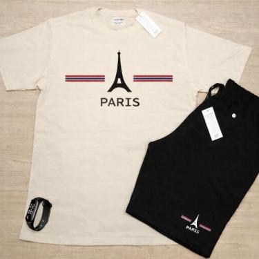 Imagem de Kit Camiseta P ao G3 Plus Size Estampada Paris 100% Algodão + Bermuda 