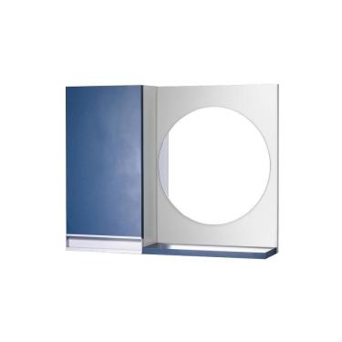 Imagem de Armário para Banheiro com Espelho Redondo Azul com Puxador