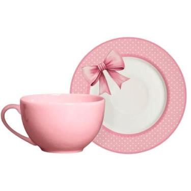 Imagem de Xícara Chá Rosa Suave com Pires Laços de Páscoa Plus 250ml - ALLEANZA