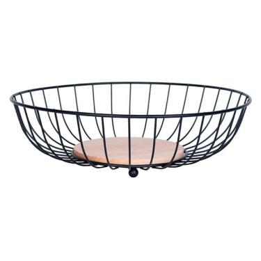 Imagem de Fruteira de Mesa Aramada Redonda Base Madeira - Art House