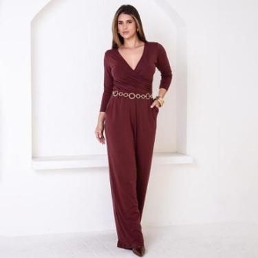 Imagem de Macacão Pantalona Decote Transpassado BBonnie Florence Marrom-Feminino