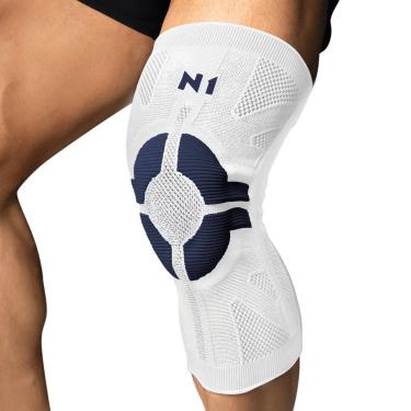 Imagem de Joelheira N1 Sport Pro com haste Lateral e Gel - 01 Unidade Branca e Marinho-Unissex