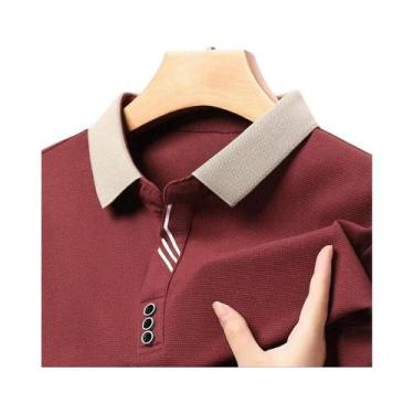 Imagem de Camisa Polo Masculina Casual De Manga Longa, Cor Sólida, Respirável, C