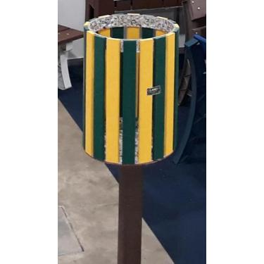 Imagem de Lixeira 1 cesto redonda madeira plástica maciça 40 litros colorida 100