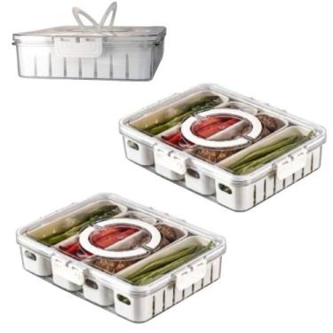 Imagem de Kit 3 Pote Organizador de Geladeira Hermético Multiuso 4 Divisórias Co