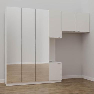 Imagem de Guarda-Roupa Modulado Solteiro 7 Portas com Espelho e Mesa de Cabeceir