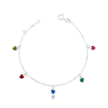 Imagem de Pulseira Prata 925 Coração com Zircônia - Rei Das Joias, Colorido, Pra