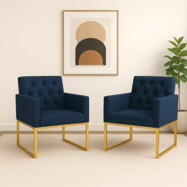 Imagem de Kit 2 Poltronas Decorativas Para Estúdio E Salão Base Metal - Móveis M