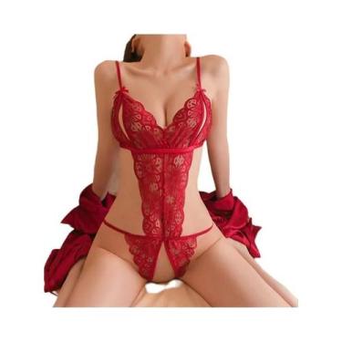 Imagem de Conjunto De Pijama Sexy Feminino Com Renda E Decote Profundo, Vestido 