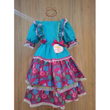Imagem de Vestido Infantil Juvenil de Festa Junina Caipira São João Luxo Colorid