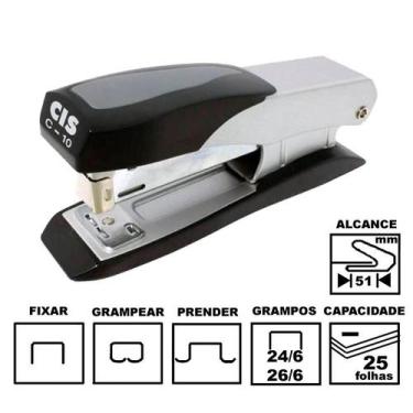 Imagem de Grampeador Cis C-10 Compact Prata Preto Metálico 12,4 cm 26/6 ou 24/6 