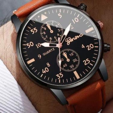 Imagem de Relógio de Quartzo Casual Masculino - Pulseira de Couro Vintage com Br