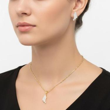Imagem de Conjunto Joia Zircônia Cravejada Colar Brinco Ouro 18k - Conjunto Joia