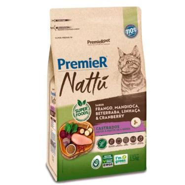 Imagem de Ração Premier Nattu para Gatos Adultos Castrados Sabor Mandioca 1,5 kg