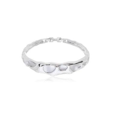 Imagem de Bracelete Orgânico com Detalhes Acetinados Banhado a Ródio Branco - 6,