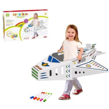 Imagem de Avião De Papelão Para Colorir Infantil Fantasia DIY - Bruartt