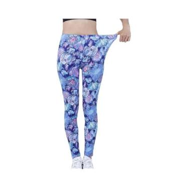 Imagem de Leggings Femininas Com Estampa Floral De Cintura Alta, Jeggings Elásti