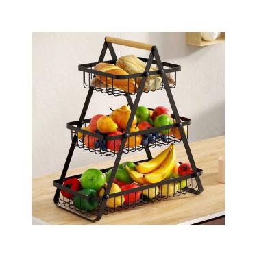 Imagem de Fruteira de Mesa Aramada 2 Andares em Metal Organizador para Frutas e Legumes Preto OEM