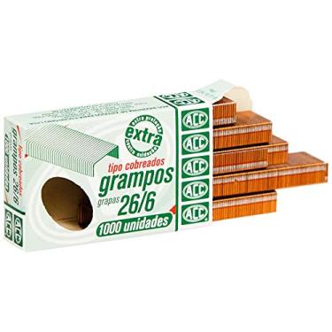 Imagem de Grampo Para Grampeador, 26/6, ACC, Cobreado, 13x6mm, Pacote com 10 Caixinhas de 1000 Grampos