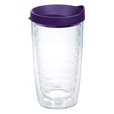 Imagem de Tervis Tampa transparente e colorida feita nos EUA copo de viagem com isolamento de parede dupla mantém as bebidas frias e quentes, 473 ml, tampa roxa real, conjunto de 2 peças