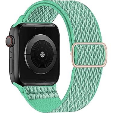 Imagem de Pulseira Nylon Solo Elástica Compatível com Apple Watch (42/44/45, Chevron Verde Hortelã)