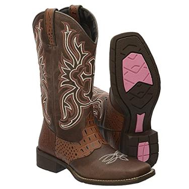 Imagem de 777 Bota Texana feminina bico quadrad couro cano L 3110 pinh Cor:Marrom;Tamanho:40;Genero:Feminino