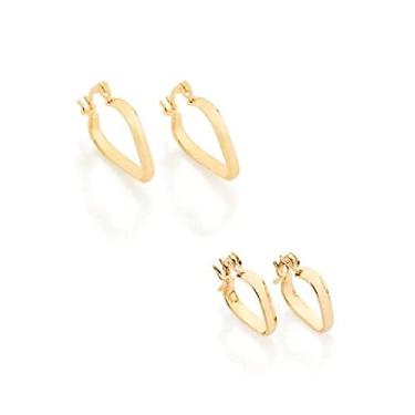 Imagem de Kit 2 Argolas Rommanel Banhado Ouro 18k Coração 520883-520884