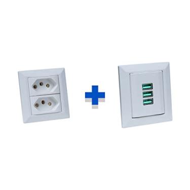 Imagem de Kit Espelho Duplo Chanfrado com 2 Tomadas 20A e 3 USB 5.2A