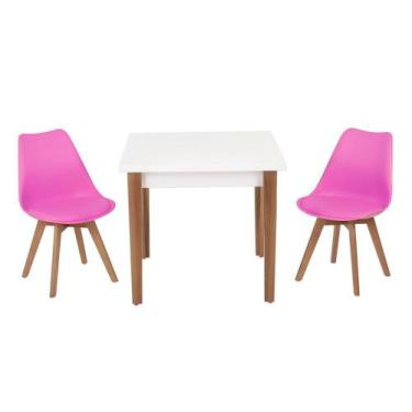 Imagem de Conjunto Mesa De Jantar Luiza 80cm Branca Com 2 Cadeiras Leda - Rosa -