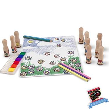Imagem de Melissa & Doug Deluxe Happy Handle: Wooden Stamp Set & 1 Scratch Art Mini-Pad Bundle (02306)