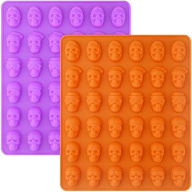 Imagem de Sakolla Moldes de silicone para doces de caveira, pacote com 2 moldes antiaderentes de 36 cavidades para chocolate, doces, geleia, cubo de gelo, petiscos para cães