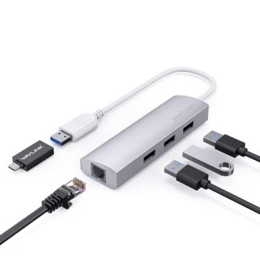 Imagem de WAVLINK Hub USB 3.0 de 4 portas com adaptador Gigabit Ethernet, hub USB C portátil de alumínio com adaptador de rede LAN Ethernet RJ45 10/100/1000 Mbps para MacBook Pro/Air, iMac, Nintendo Switch e mais