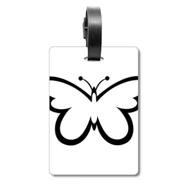 Imagem de Etiqueta de mala de viagem preta preta com borboleta voadora simples etiqueta de bagagem para pendurar cartão, Multicolorido.