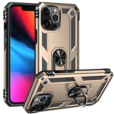 Imagem de Caso de capa de telefone de proteção Para iPhone 13 Pro Max Case Celular com caixa de suporte magnético, proteção à prova de choque pesada (Color : Gold)