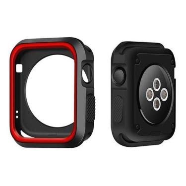 Imagem de Capa Case Capinha Bumper Proteção Silicone Furos, Compatível com Apple Watch(42mm, Preto Vermelho)