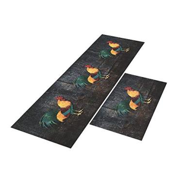 Imagem de Tapete Passadeira de Cozinha Rooster 120x40 + Capacho 60x40