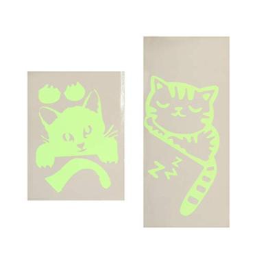 Imagem de Adesivos de interruptor de luz luminosa BESTOYARD 2 peças que brilham no escuro, decalque de parede de gato, para sentar, quarto, sala de estar, quarto de crianças