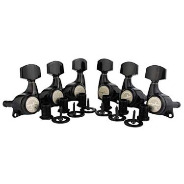 Imagem de Guyker 6 peças de sintonizador de bloqueio de guitarra (3L + 3R) – 1:21 Mecanismo de ajuste de corda de bloqueio cabeça de máquina com alça hexagonal de substituição para guitarras elétricas, folclóricas ou acústicas estilo LP SG – Preto