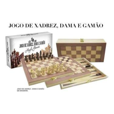 Jogo De Xadrez Dobrável Dama + Gamão Tabuleiro Madeira 29x29
