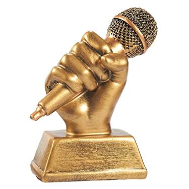 Imagem de Juvale Golden Microphone Trophy - Prêmio de Melhor Canto de Resina Pequena para Karaokê, Batalhas de Sincronização Labial, Competições de Canto, Festas de Aniversário (14 x 12 x 5,5 cm)