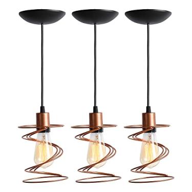 Imagem de Combo Kit com 3 Pendentes Aramado Mola Cobre Lustre Luminária Iluminação Sala Quarto Iluminação Interior
