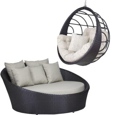 Imagem de Kit Balanço Ninho e Chaise Hungria em Alumínio para Área, Jardim, Piscina - Trama