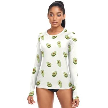 Imagem de Avocado Green Camiseta feminina Rash Guard com proteção solar FPS 50+, Verde abacate, M