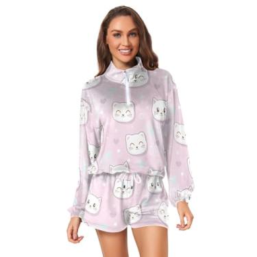 Imagem de KLL Pretty Kittens Cats Pink Sweet Short Sweatsuits For Women Conjunto De Frio Para Muj...